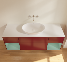 Тумба під раковину Villeroy & Boch Finion 160х50,1 см з підсвічуванням МДФ півонія матовий лак/скло біле матове GD01GMHB