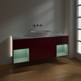 Тумба під раковину Villeroy & Boch Finion 160х50,1 см з підсвічуванням МДФ півонія матовий лак/скло біле матове GD01GMHB