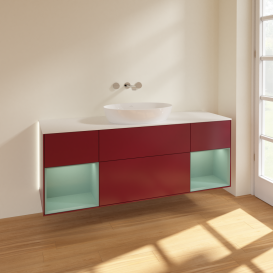 Тумба під раковину Villeroy & Boch Finion 160х50,1 см з підсвічуванням МДФ півонія матовий лак/скло біле матове GD01GMHB