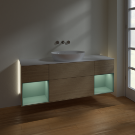 Тумба под раковину Villeroy & Boch Finion 160х50,1 см с подсветкой МДФ шпон дуба/стекло белое матовое GD01GMPC