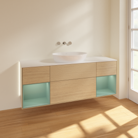 Тумба под раковину Villeroy & Boch Finion 160х50,1 см с подсветкой МДФ шпон дуба/стекло белое матовое GD01GMPC