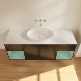 Тумба под раковину Villeroy & Boch Finion 160х50,1 см с подсветкой МДФ черный матовый лак/стекло белое матовое GD01GMPD