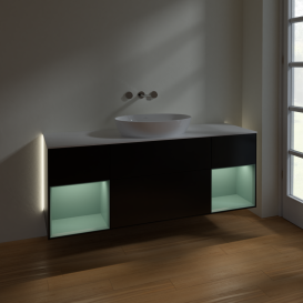 Тумба под раковину Villeroy & Boch Finion 160х50,1 см с подсветкой МДФ черный матовый лак/стекло белое матовое GD01GMPD