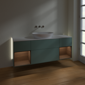 Тумба под раковину Villeroy & Boch Finion 160х50,1 см с подсветкой МДФ оливковый матовый лак/стекло белое матовое GD01GNGM