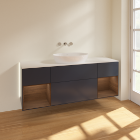 Тумба под раковину Villeroy & Boch Finion 160х50,1 см с подсветкой МДФ темно-синий матовый лак/стекло белое матовое GD01GNHG