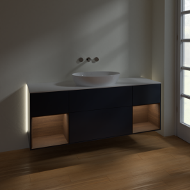 Тумба под раковину Villeroy & Boch Finion 160х50,1 см с подсветкой МДФ темно-синий матовый лак/стекло белое матовое GD01GNHG
