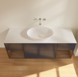 Тумба под раковину Villeroy & Boch Finion 160х50,1 см с подсветкой МДФ темно-синий матовый лак/стекло белое матовое GD01GNHG