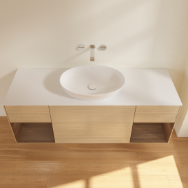 Тумба под раковину Villeroy & Boch Finion 160х50,1 см с подсветкой МДФ шпон дуба/стекло белое матовое GD01GNPC