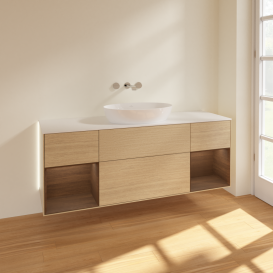 Тумба под раковину Villeroy & Boch Finion 160х50,1 см с подсветкой МДФ шпон дуба/стекло белое матовое GD01GNPC