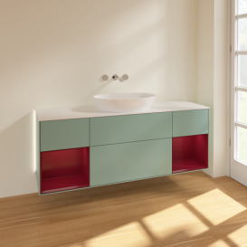 Тумба под раковину Villeroy & Boch Finion 160х50,1 см с подсветкой МДФ оливковый матовый лак/стекло белое матовое GD01HBGM