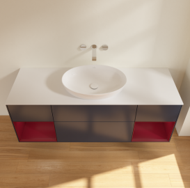 Тумба под раковину Villeroy & Boch Finion 160х50,1 см с подсветкой МДФ темно-синий матовый лак/стекло белое матовое GD01HBHG