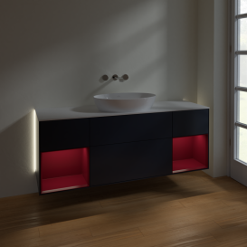 Тумба под раковину Villeroy & Boch Finion 160х50,1 см с подсветкой МДФ темно-синий матовый лак/стекло белое матовое GD01HBHG