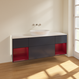 Тумба под раковину Villeroy & Boch Finion 160х50,1 см с подсветкой МДФ темно-синий матовый лак/стекло белое матовое GD01HBHG