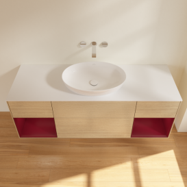 Тумба под раковину Villeroy & Boch Finion 160х50,1 см с подсветкой МДФ шпон дуба/стекло белое матовое GD01HBPC