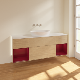 Тумба под раковину Villeroy & Boch Finion 160х50,1 см с подсветкой МДФ шпон дуба/стекло белое матовое GD01HBPC