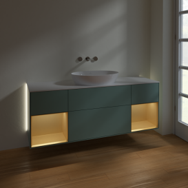 Тумба под раковину Villeroy & Boch Finion 160х50,1 см с подсветкой МДФ оливковый матовый лак/стекло белое матовое GD01HFGM