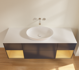 Тумба под раковину Villeroy & Boch Finion 160х50,1 см с подсветкой МДФ темно-синий матовый лак/стекло белое матовое GD01HFHG