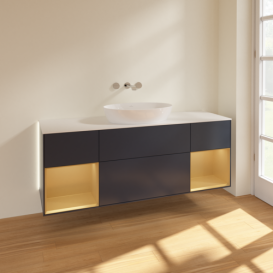 Тумба под раковину Villeroy & Boch Finion 160х50,1 см с подсветкой МДФ темно-синий матовый лак/стекло белое матовое GD01HFHG