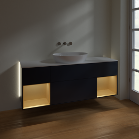 Тумба под раковину Villeroy & Boch Finion 160х50,1 см с подсветкой МДФ темно-синий матовый лак/стекло белое матовое GD01HFHG