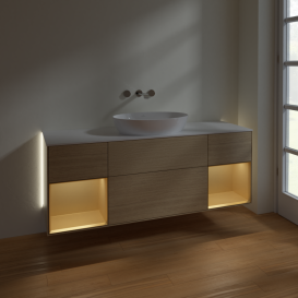 Тумба под раковину Villeroy & Boch Finion 160х50,1 см с подсветкой МДФ шпон дуба/стекло белое матовое GD01HFPC