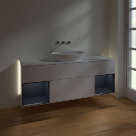 Тумба под раковину Villeroy & Boch Finion 160х50,1 см с подсветкой МДФ глянцевый белый лак/стекло белое матовое GD01HGGF