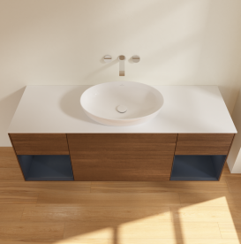 Тумба под раковину Villeroy & Boch Finion 160х50,1 см с подсветкой МДФ шпон грецкого ореха/стекло белое матовое GD01HGGN