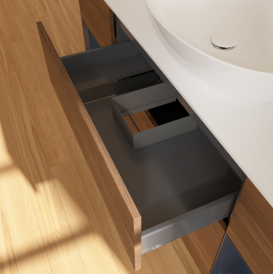 Тумба под раковину Villeroy & Boch Finion 160х50,1 см с подсветкой МДФ шпон грецкого ореха/стекло белое матовое GD01HGGN