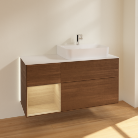 Тумба под раковину Villeroy & Boch Finion 120х50 ,1 см с подсветкой МДФ шпон грецкого ореха/стекло белое матовое G141PCGN