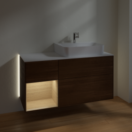 Тумба под раковину Villeroy & Boch Finion 120х50 ,1 см с подсветкой МДФ шпон грецкого ореха/стекло белое матовое G141PCGN