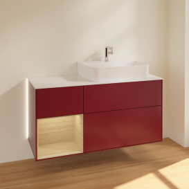 Тумба под раковину Villeroy & Boch Finion 120х50,1 см с подсветкой МДФ пион матовый лак/стекло белое матовое G141PCHB