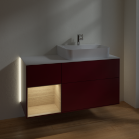 Тумба под раковину Villeroy & Boch Finion 120х50,1 см с подсветкой МДФ пион матовый лак/стекло белое матовое G141PCHB