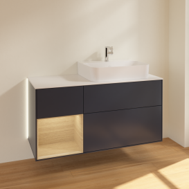 Тумба под раковину Villeroy & Boch Finion 120х50,1 см с подсветкой МДФ темно-синий матовый лак/стекло белое матовое G141PCHG