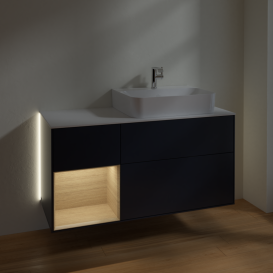 Тумба под раковину Villeroy & Boch Finion 120х50,1 см с подсветкой МДФ темно-синий матовый лак/стекло белое матовое G141PCHG