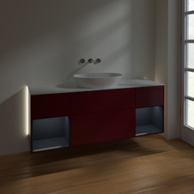 Тумба под раковину Villeroy & Boch Finion 160х50,1 см с подсветкой МДФ пион матовый лак/стекло белое матовое GD01HGHB