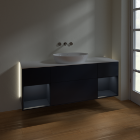 Тумба под раковину Villeroy & Boch Finion 160х50,1 см с подсветкой МДФ темно-синий матовый лак/стекло белое матовое GD01HGHG