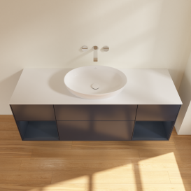 Тумба под раковину Villeroy & Boch Finion 160х50,1 см с подсветкой МДФ темно-синий матовый лак/стекло белое матовое GD01HGHG