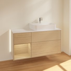 Тумба под раковину Villeroy & Boch Finion 120х50,1 см с подсветкой МДФ шпон дуба/стекло белое матовое G141PCPC