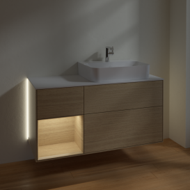 Тумба под раковину Villeroy & Boch Finion 120х50,1 см с подсветкой МДФ шпон дуба/стекло белое матовое G141PCPC