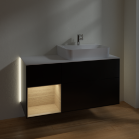 Тумба под раковину Villeroy & Boch Finion 120х50,1 см с подсветкой МДФ черный матовый лак/стекло белое матовое G141PCPD