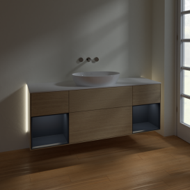 Тумба под раковину Villeroy & Boch Finion 160х50,1 см с подсветкой МДФ шпон дуба/стекло белое матовое GD01HGPC