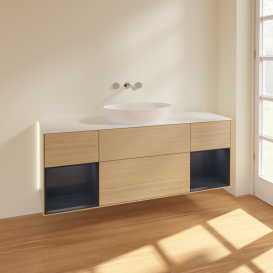 Тумба под раковину Villeroy & Boch Finion 160х50,1 см с подсветкой МДФ шпон дуба/стекло белое матовое GD01HGPC