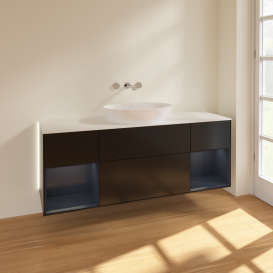 Тумба под раковину Villeroy & Boch Finion 160х50,1 см с подсветкой МДФ черный матовый лак/стекло белое матовое GD01HGPD