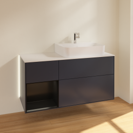 Тумба под раковину Villeroy & Boch Finion 120х50,1 см с подсветкой МДФ темно-синий матовый лак/стекло белое матовое G141PDHG