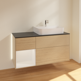 Тумба под раковину Villeroy & Boch Finion 120х50,1 см с подсветкой МДФ шпон дуба/стекло черное матовое G142GFPC