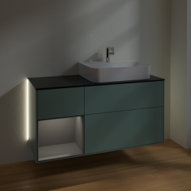 Тумба под раковину Villeroy & Boch Finion 120х50,1 см с подсветкой МДФ оливковый матовый лак/стекло черное матовое G142GKGM