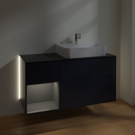 Тумба под раковину Villeroy & Boch Finion 120х50,1 см с подсветкой МДФ темно-синий матовый лак/стекло черное матовое G142GKHG