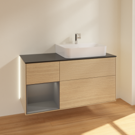 Тумба под раковину Villeroy & Boch Finion 120х50,1 см с подсветкой МДФ шпон дуба/стекло черное матовое G142GKPC