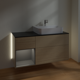 Тумба под раковину Villeroy & Boch Finion 120х50,1 см с подсветкой МДФ шпон дуба/стекло черное матовое G142GKPC