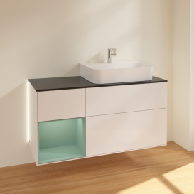 Тумба под раковину Villeroy & Boch Finion 120х50,1 см с подсветкой МДФ глянцевый белый лак/стекло черное матовое G142GMGF