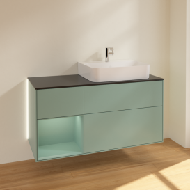 Тумба под раковину Villeroy & Boch Finion 120х50,1 см с подсветкой МДФ оливковый матовый лак/стекло черное матовое G142GMGM